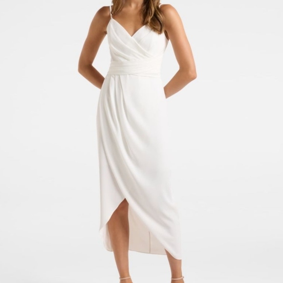 Forever New Dresses & Skirts - Forever New Amanda Drape Midi Dress White V-neck Spaghetti Straps Wrap Front 2